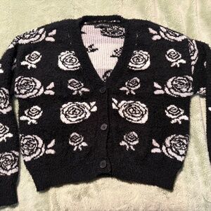 Flower print button up sweater
